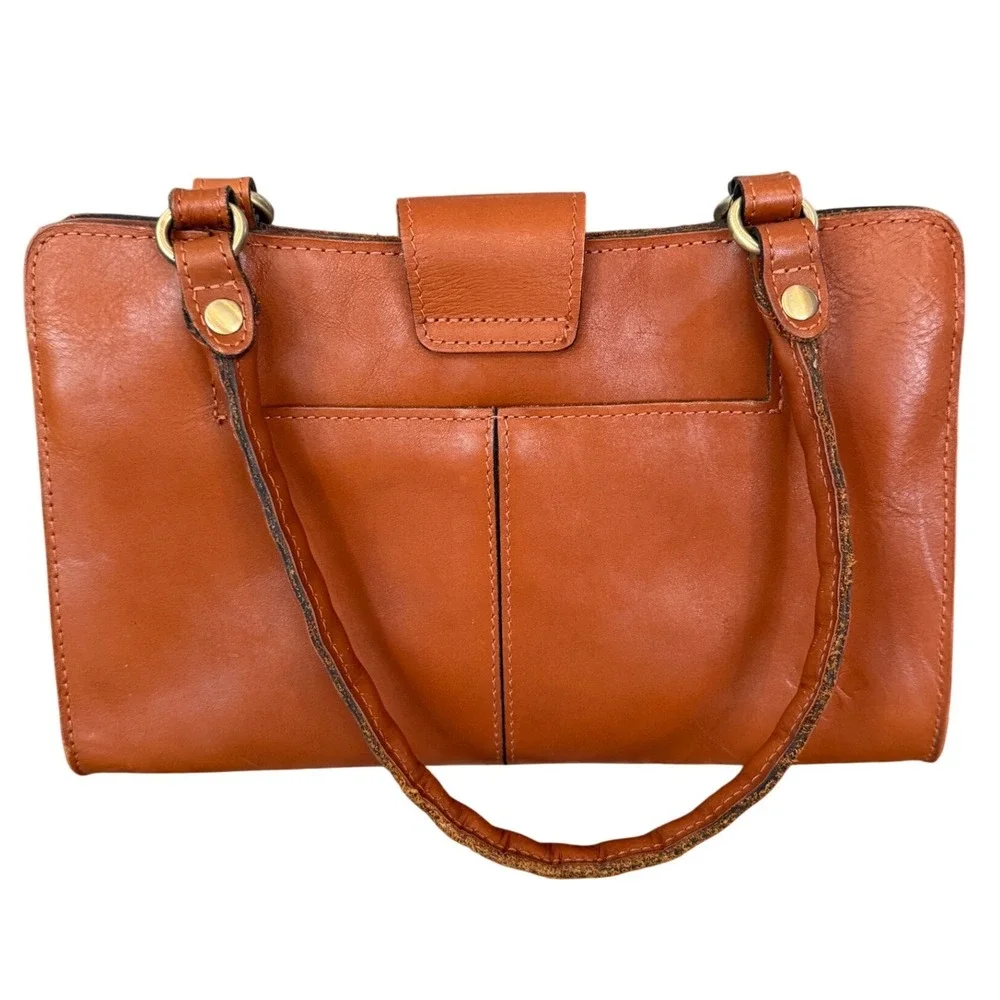 Patricia Nash Tan Tooled Leather Floral Handbag Gold Underlay Cross Turn-Lock